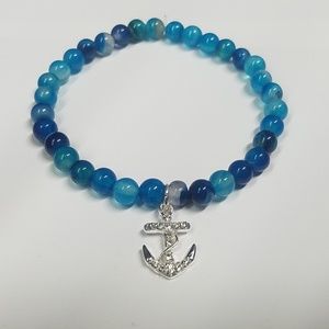 Swarovski Anchor Turquoise Bead Stretch Bracelet
